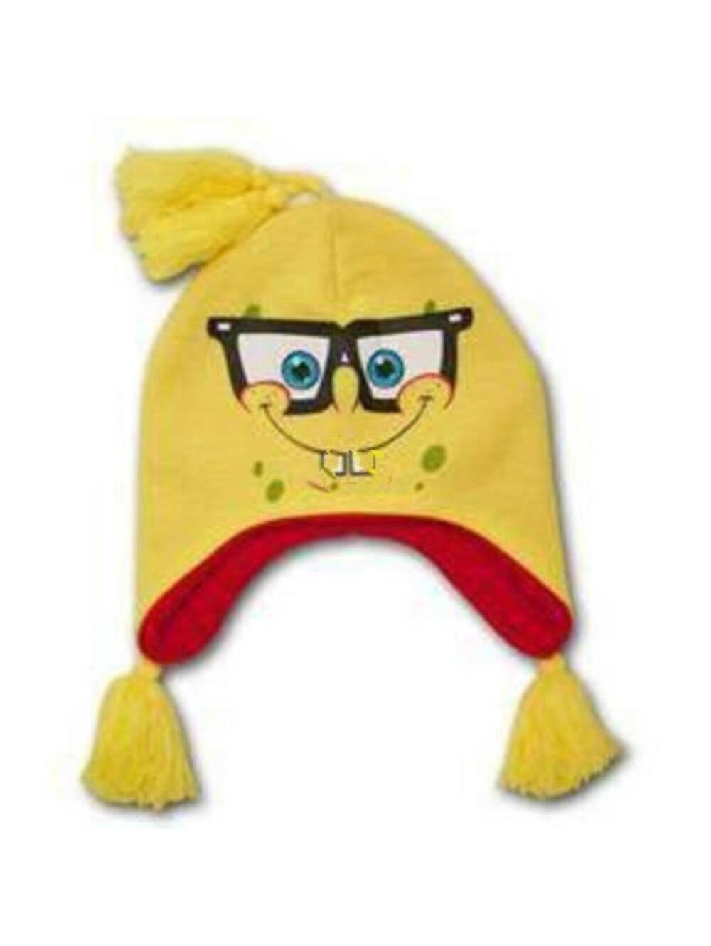 Spongebob Trapper Hat OS KIds Yellow Knit Laplander Beanie Acrylic Winter